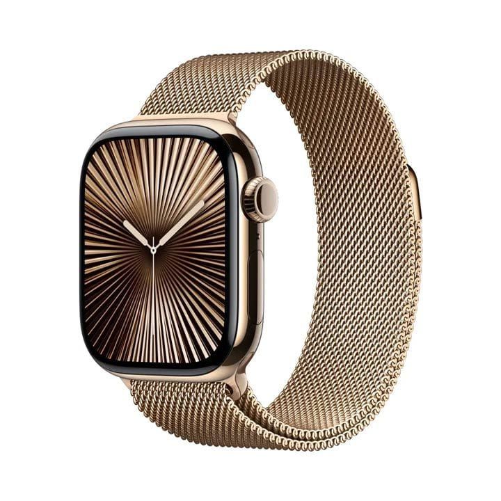 Apple Watch Series 10 GPS + Cellular 42mm, Cellular Connectivity, Advanced Health Insights - Gold Titanium Case With Gold Milanese Loop