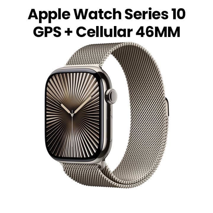 ساعة ابل سيريس ١٠ GPS + خلوي ٤٦ مم هيكل التيتانيوم الطبيعي مع حزام ميلاني طبيعي S M | MC7Q4QA/A