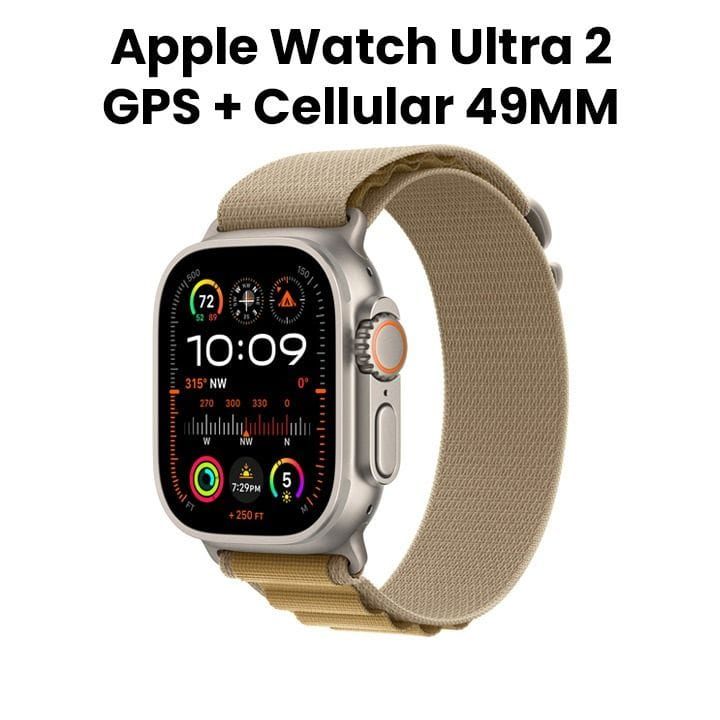 ساعة أبل ألترا ٢ GPS + خلوي ٤٩ مم هيكل التيتانيوم الطبيعي مع حزام ألبين بني صغير | MX4E3QA/A
