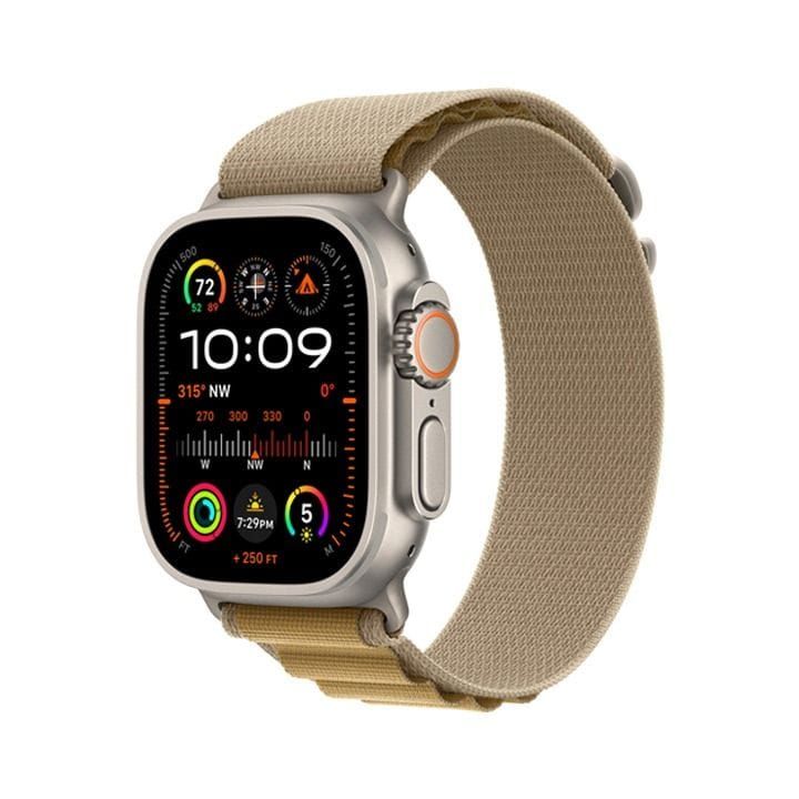ساعة أبل ألترا ٢ GPS + خلوي ٤٩ مم هيكل التيتانيوم الطبيعي مع حزام ألبين بني صغير | MX4E3QA/A