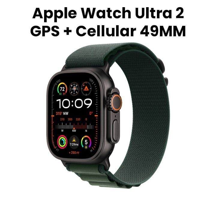 Apple Watch Ultra 2 GPS + Cellular Small 49mm, Precision Dual-Frequency, Cellular Connectivity - Black Titanium Case With Dark Green Alpine Loop - MX4Q3QA/A