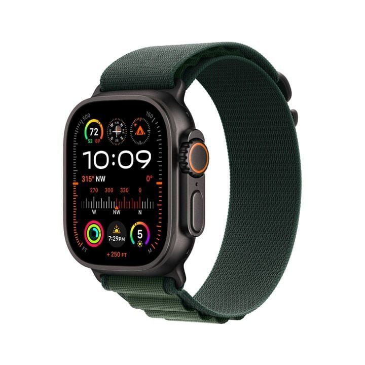 Apple Watch Ultra 2 GPS + Cellular Small 49mm, Precision Dual-Frequency, Cellular Connectivity - Black Titanium Case With Dark Green Alpine Loop - MX4Q3QA/A