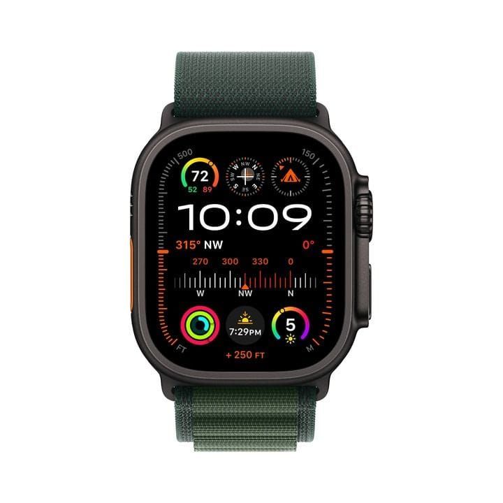 Apple Watch Ultra 2 GPS + Cellular Small 49mm, Precision Dual-Frequency, Cellular Connectivity - Black Titanium Case With Dark Green Alpine Loop - MX4Q3QA/A