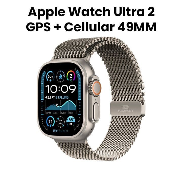 ساعة أبل ألترا ٢ GPS + خلوي ٤٩ مم هيكل التيتانيوم الطبيعي مع حزام ميلاني طبيعي - L | MX5T3QA/A