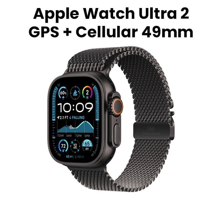 Apple Watch Ultra 2 GPS + Cellular Large 49mm, Smooth Finish Design - Black Titanium Case With Black Titanium Milanese Loop - MX5V3QA/A