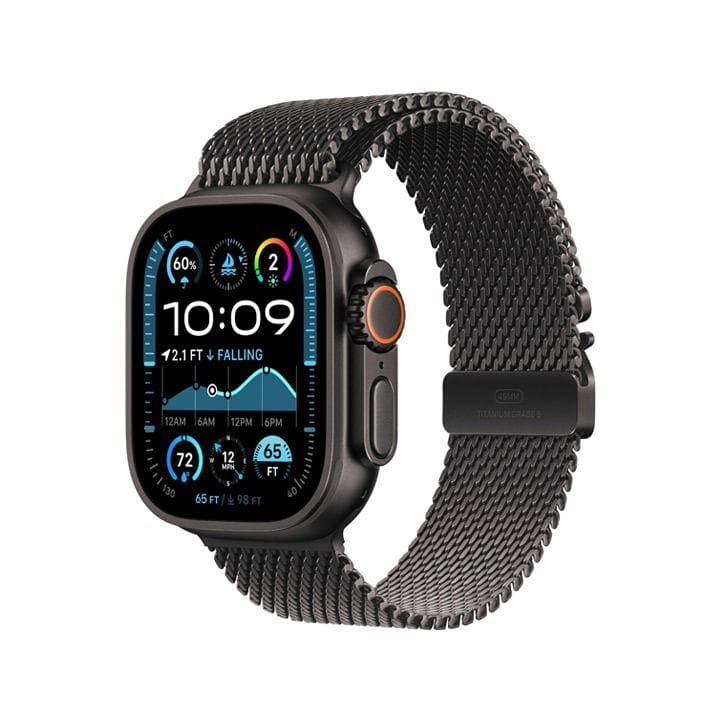 Apple Watch Ultra 2 GPS + Cellular Large 49mm, Smooth Finish Design - Black Titanium Case With Black Titanium Milanese Loop - MX5V3QA/A