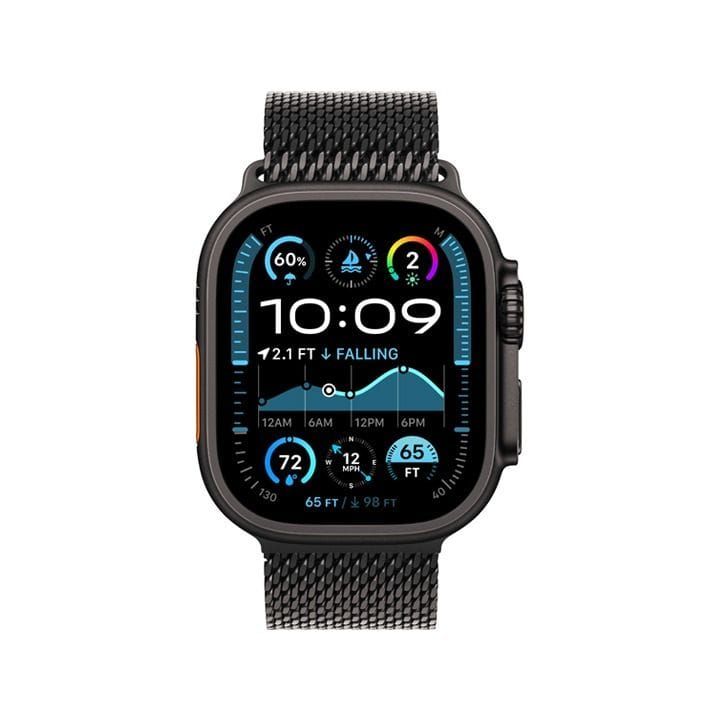 Apple Watch Ultra 2 GPS + Cellular Large 49mm, Smooth Finish Design - Black Titanium Case With Black Titanium Milanese Loop - MX5V3QA/A