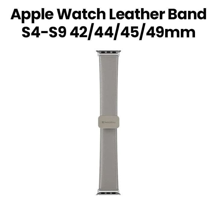 SwitchEasy Genuine Leather Watch Band with Magnetic Lock for Apple Watch Series 4-Series 9 42/44/45/49mm Gray | SAW459238GR24