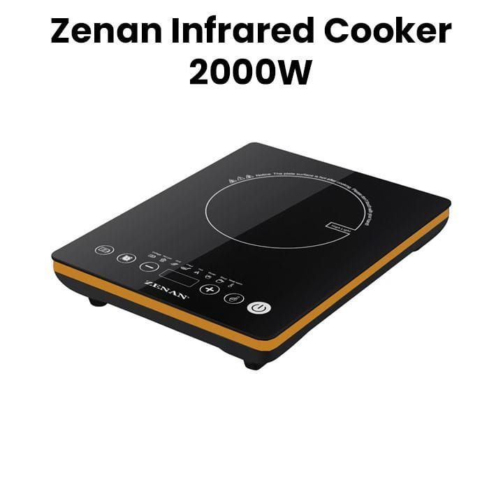 Zenan Infrared Ceramic Cooker 2000W, Polished Crystal Glass Plate, Touch Control Panel, 6 Cooking Settings - Black - ZIC-K9-3