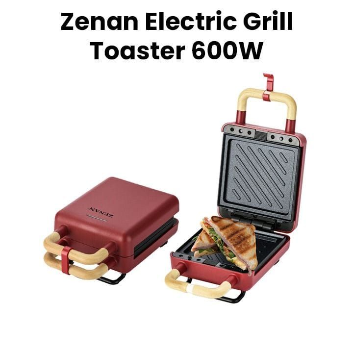 Zenan Sandwich Maker 600W, Cool Touch Handle, Non-Stick Coating, Compact Design - Black - ZST526