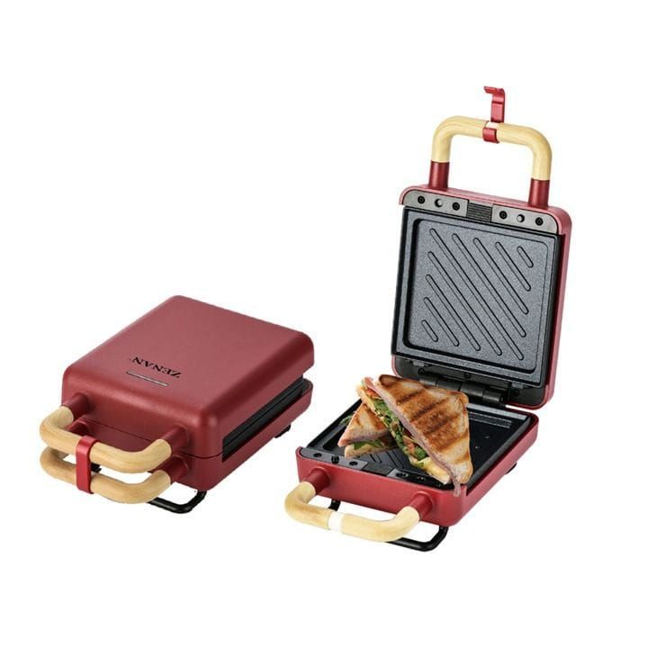 Zenan Sandwich Maker 600W, Cool Touch Handle, Non-Stick Coating, Compact Design - Black - ZST526
