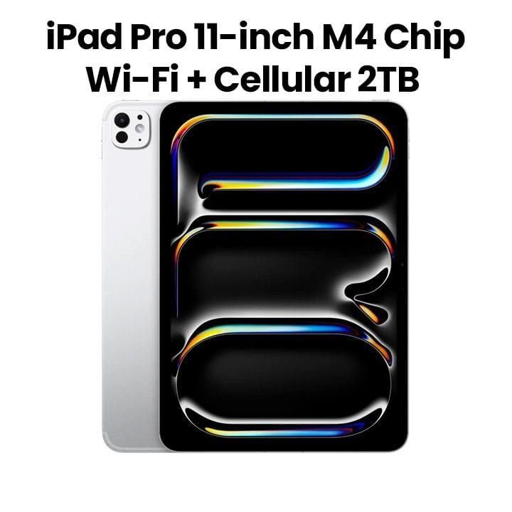 Apple Wi-Fi + Cellular iPad Pro 2TB Storage 11 Inch, M4 Chip, Ultra Retina XDR Display, Thin And Lightweight Design, Nano-Texture Glass - Silver - MWRT3AB/A
