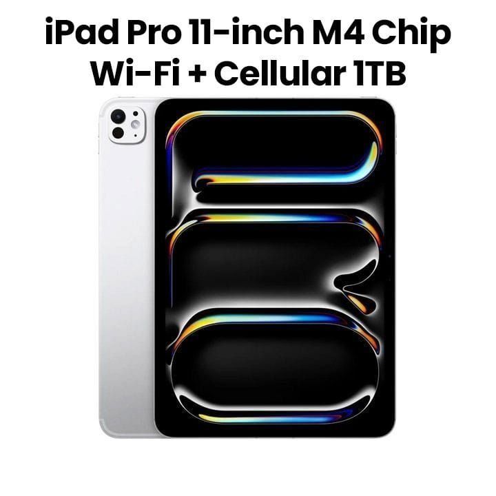 Apple Wi-Fi + Cellular iPad Pro 1TB Storage 11 Inch, M4 Chip, Ultra Retina XDR Display, Thin And Lightweight Design - Silver - MWRQ3AB/A