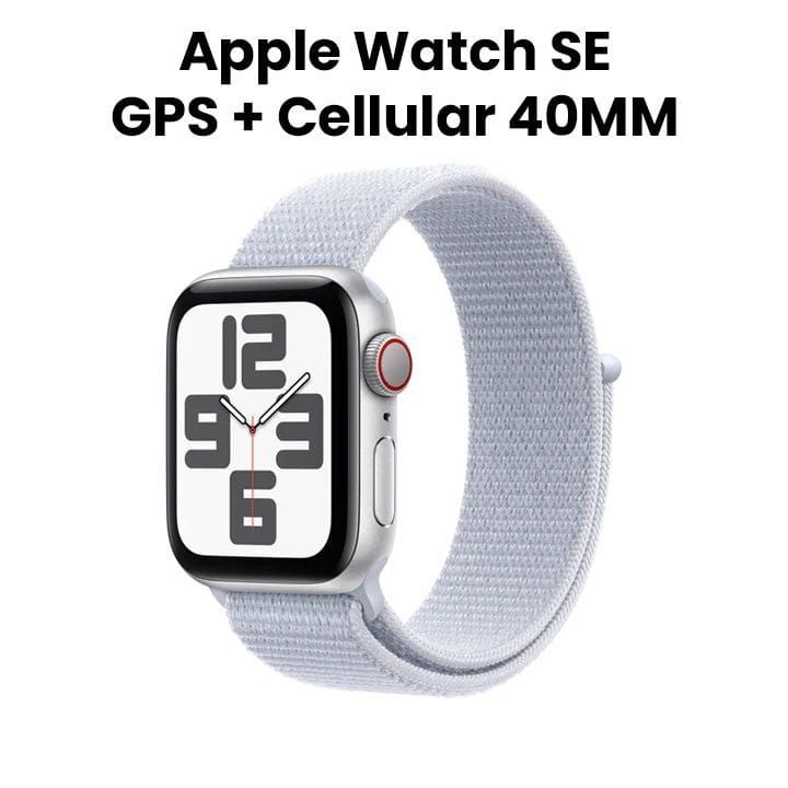 ساعة ابل SE GPS + خلوي 40 مم - هيكل المنيوم فضي مع حزام رياضي سحابة زرقاء | MXGE3QA/A