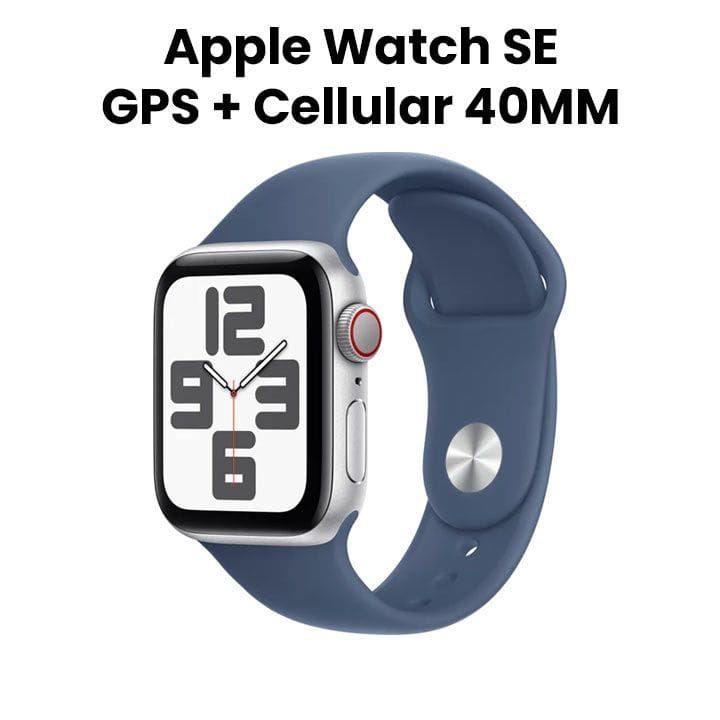 ساعة ابل SE GPS + خلوي 40 مم - هيكل المنيوم فضي مع حزام رياضي دنيم | MXGF3QA/A