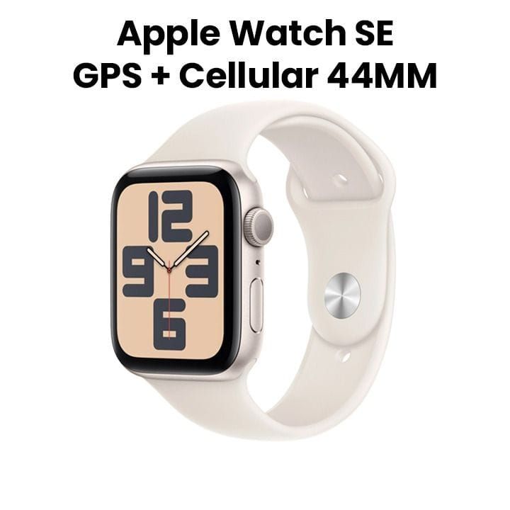 ساعة ابل SE GPS + خلوي 44 مم هيكل المنيوم نجمي مع حزام رياضي نجمي | MXGU3QA/A