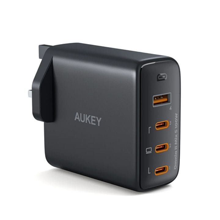 Aukey 4-Port 100W PD Wall Charger with GaN Power Tech - Black |PA-B7S-BK