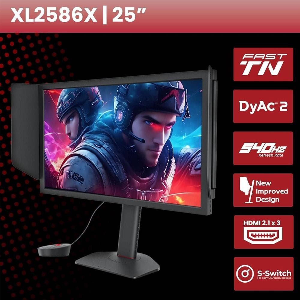 BenQ Zowie Full HD Gaming Monitor 24 Inch, 540Hz Refresh Rate, Fast TN Panel 0.5ms, Motion Clarity DyAc2, Automatically Adjust Color Modes - Black - XL2586X