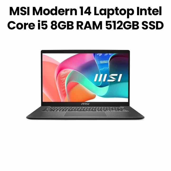 إم إس آي مودرن 14 لابتوب إنتل كور i5 ذاكرة 8 جيجابايت قرص صلب 512 جيجابايت نظام ويندوز 11 | فضي حضري | 9S7-14S122-260