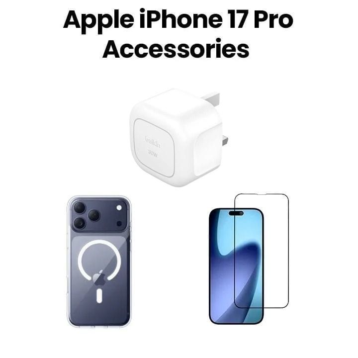 Belkin iPhone 17 Pro Accessories Bundle MegSafe Clear Case + Glass Screen Protector + 30W USB-C Wall Charger | Transparent