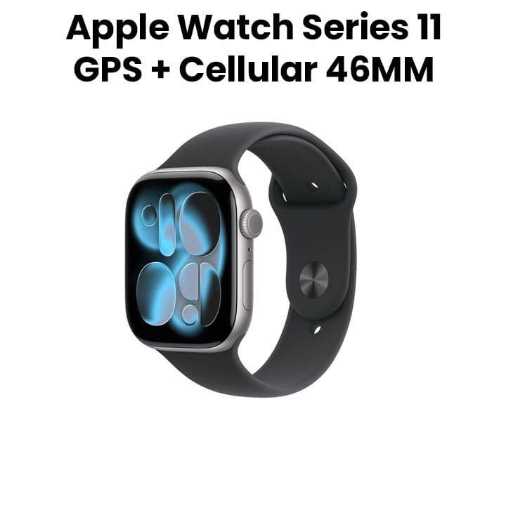 Apple Watch Series 11 GPS + Cellular M/L 46mm, Always On Retina Display, All Day Battery Life - Space Gray Aluminium Case With Black Sport Band - MFCA4AF/A