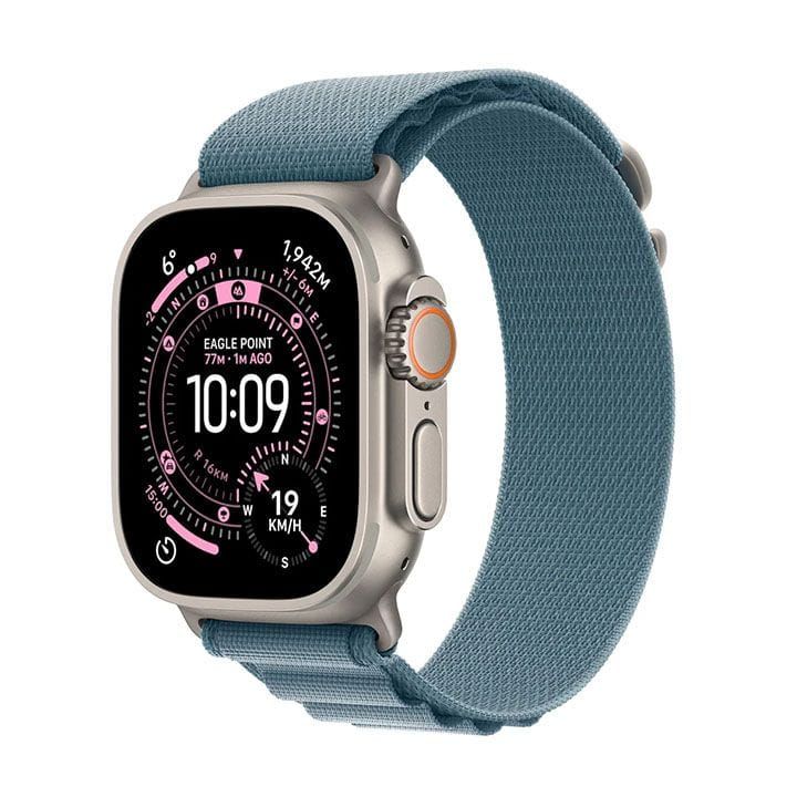 Apple Watch Ultra 3 GPS + Cellular Medium 49mm, Bright And Durable Display - Natural Titanium Case With Light Blue Alpine Loop - MEWM4AF/A