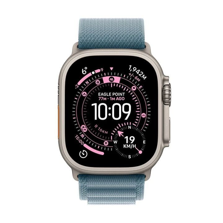 Apple Watch Ultra 3 GPS + Cellular Medium 49mm, Bright And Durable Display - Natural Titanium Case With Light Blue Alpine Loop - MEWM4AF/A