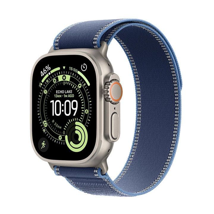 Apple Watch Ultra 3 GPS + Cellular S/M 49mm, Bright And Durable Display, Water Resistant - Natural Titanium Case With Blue/Bright Blue Trail Loop - MEWR4AF/A