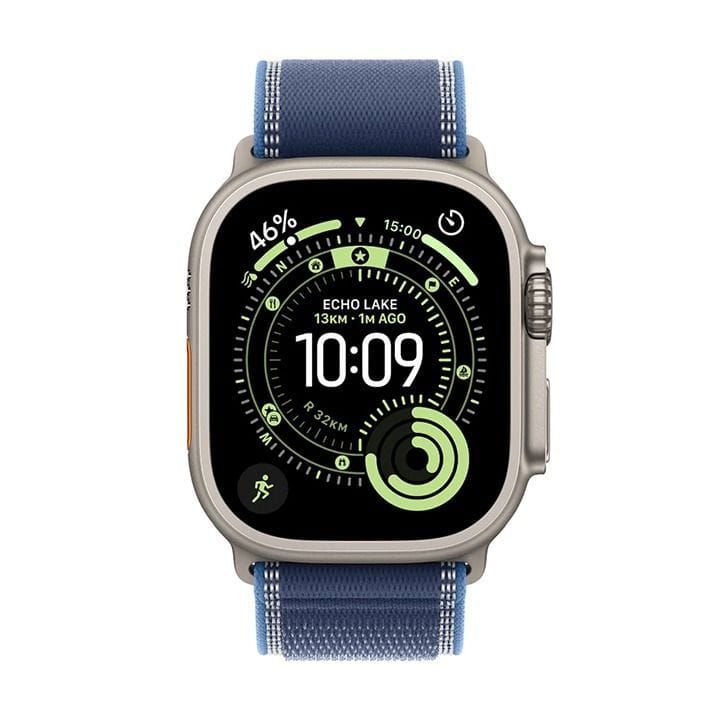 Apple Watch Ultra 3 GPS + Cellular S/M 49mm, Bright And Durable Display, Water Resistant - Natural Titanium Case With Blue/Bright Blue Trail Loop - MEWR4AF/A