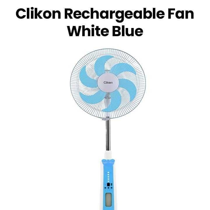 Clikon Rechargeable Fan 16″ – White with Blue |CK2056