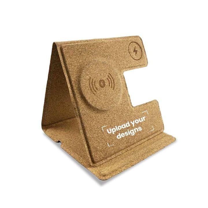 Personalized Memorií MAG 3-in-1 Foldable Cork Wireless Charger – Fast Qi Charging, Multi-Device Support, Eco Cork Surface & Portable Foldable Design