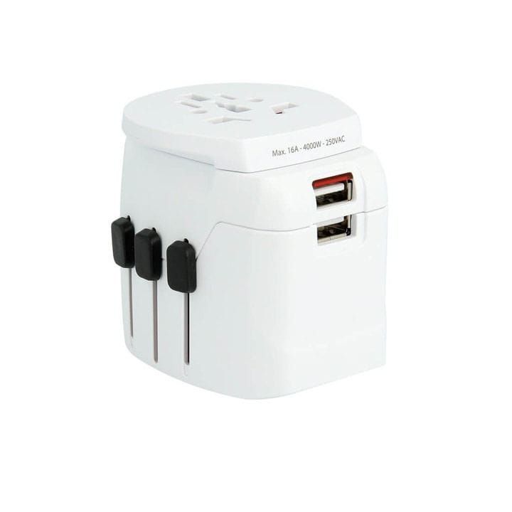 محول سفر عالمي SKROSS Pro Light USB بتصميم مخصص – قابس عالمي لأكثر من 200 دولة، منفذا USB مزدوجان، تصميم سويسري مدمج | PRO Light USB World