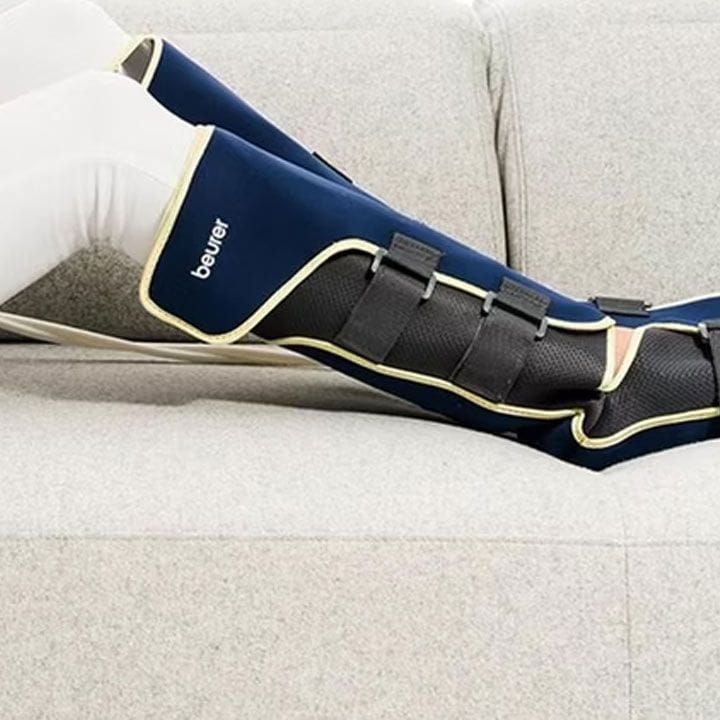 Beurer FM-150 Leg Massager – Air Compression Leg & Foot Massage, Circulation Boost, 2 Intensity Levels, Adjustable Leg Cuffs - Blue/Yellow