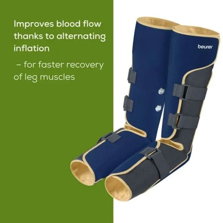 Beurer FM-150 Leg Massager – Air Compression Leg & Foot Massage, Circulation Boost, 2 Intensity Levels, Adjustable Leg Cuffs - Blue/Yellow
