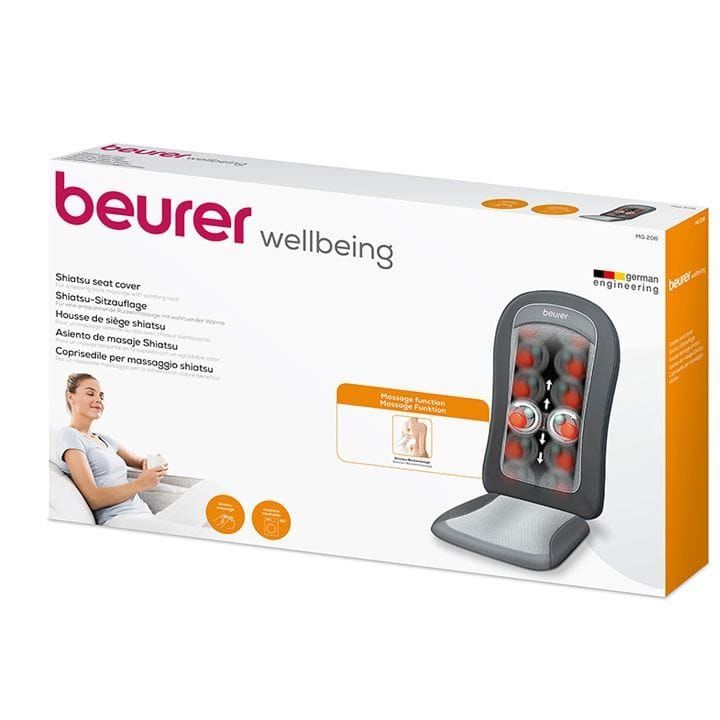 Beurer MG-206 Seat Massager – Shiatsu Back Massage, 3 Massage Zones, Switchable Heat Function, Removable Neck Cushion - Grey