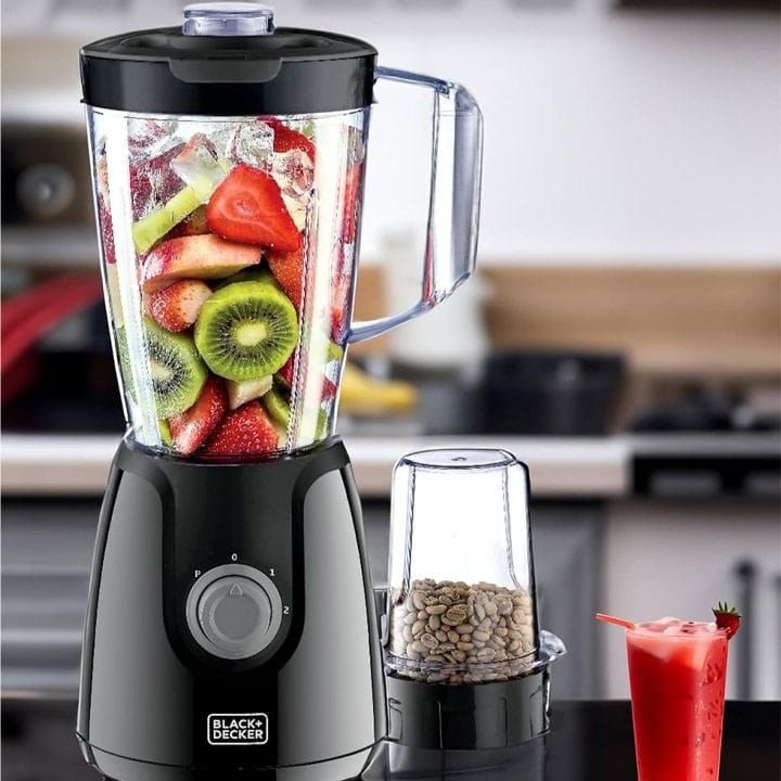Black+Decker 400W Blender With 1 Grinder Mill And Extra Blender Jar, Smooth Blending, Pulse Function - Black - BX430J-B5