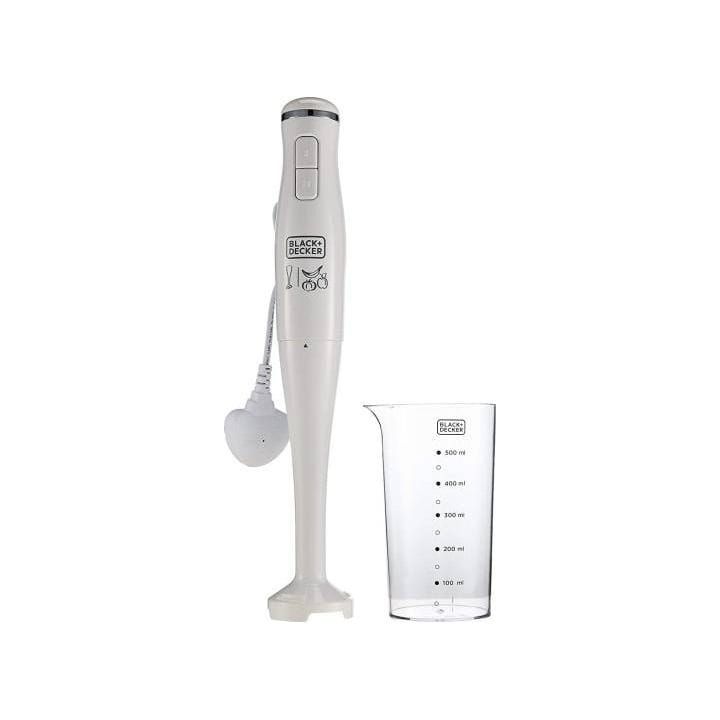 Black+Decker Stick Hand Blender 300W, Dual Variable Speed, 500ml Beaker, Stainless Steel Blades - White - SB2500-B5