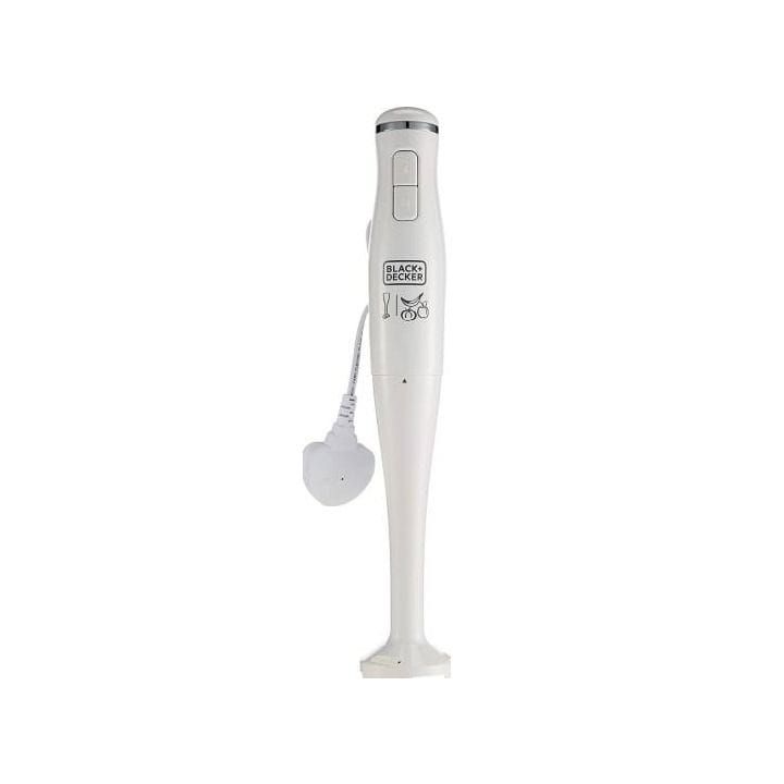 Black+Decker Stick Hand Blender 300W, Dual Variable Speed, 500ml Beaker, Stainless Steel Blades - White - SB2500-B5