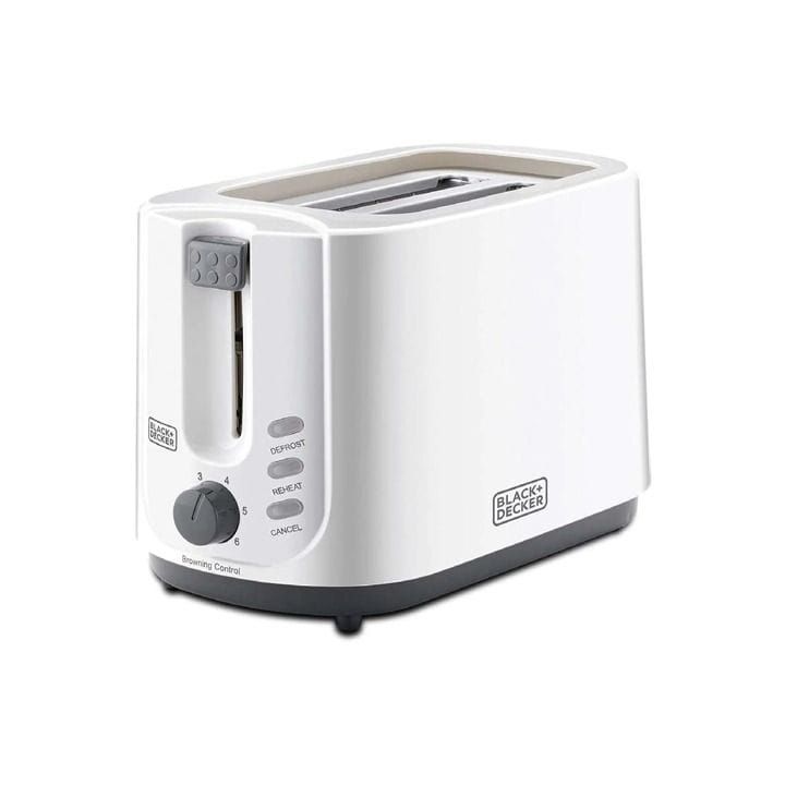 محمصة خبز بلاك+ديكر شريحتين بلمس بارد 750W، تحكم إلكتروني بدرجة التحميص، درج فتات قابل للإزالة - أبيض - ET125-B5