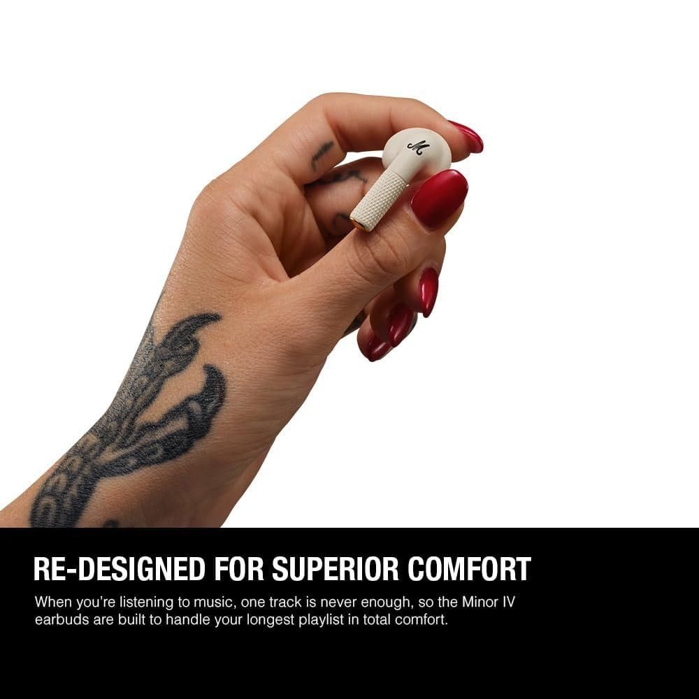 Marshall Minor IV True Wireless Earbuds 30H Playtime Bluetooth LE Audio Touch Controls Fast Charging Open-Fit Design | Cream-1007875