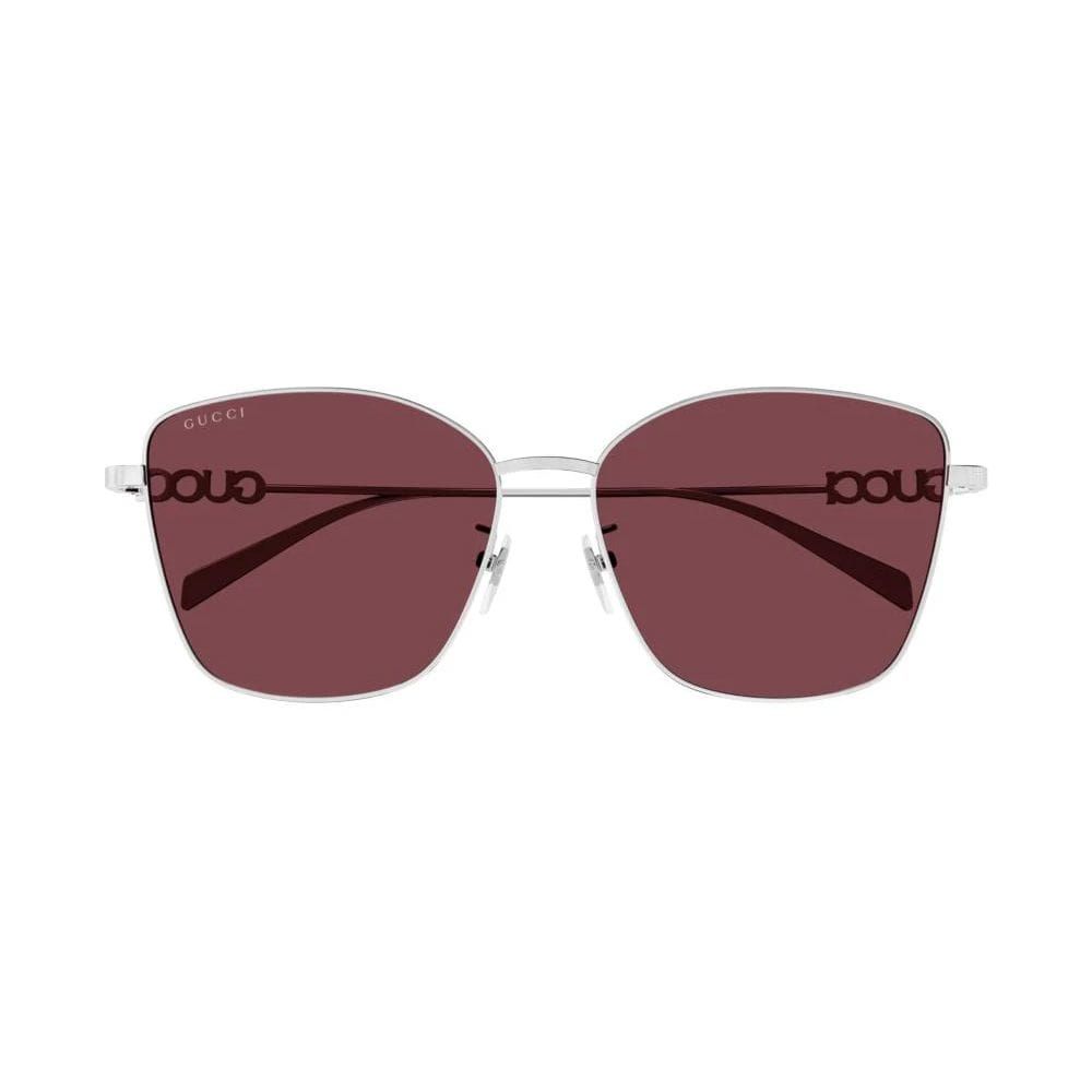 Gucci Women GG1805SA Cat-Eye Sunglasses – Full Rim Metal Frame, Bio Nylon Category 3 UV Lenses, Luxury Designer Eyewear | Silver/Red - 889652525983