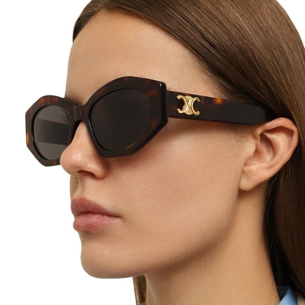 Celine Women CL40238U Cat-Eye Sunglasses – Bold Acetate Frame, Brown Gradient UV Protection Lenses, Luxury French Designer Eyewear | Tortoise/Brown - 192337121333