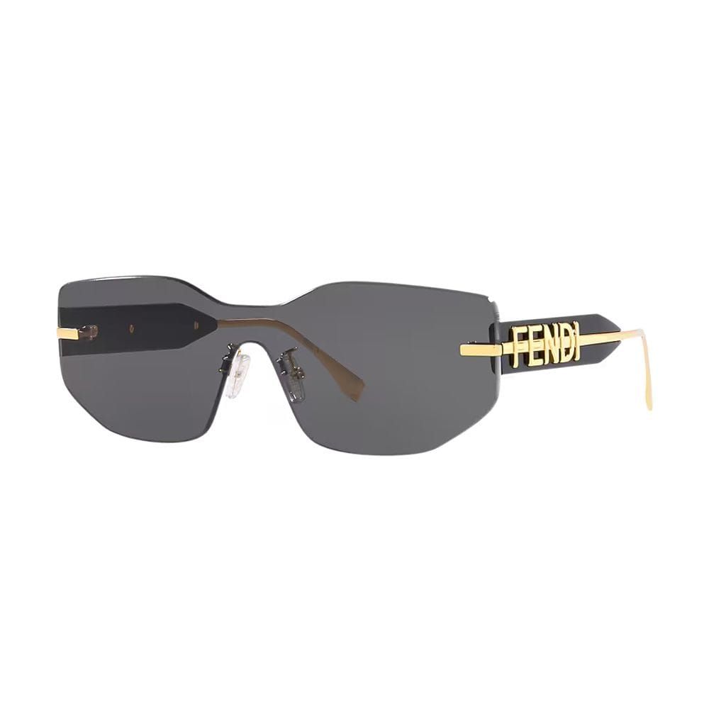 Fendi FE40066U Shield Sunglasses – Rimless Wraparound Design, Solid Grey UV Protection Lenses, Luxury Futuristic Designer Eyewear | Gold/Grey - 192337114472