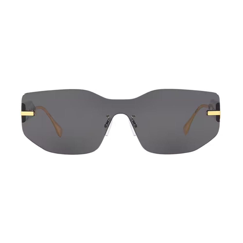 Fendi FE40066U Shield Sunglasses – Rimless Wraparound Design, Solid Grey UV Protection Lenses, Luxury Futuristic Designer Eyewear | Gold/Grey - 192337114472