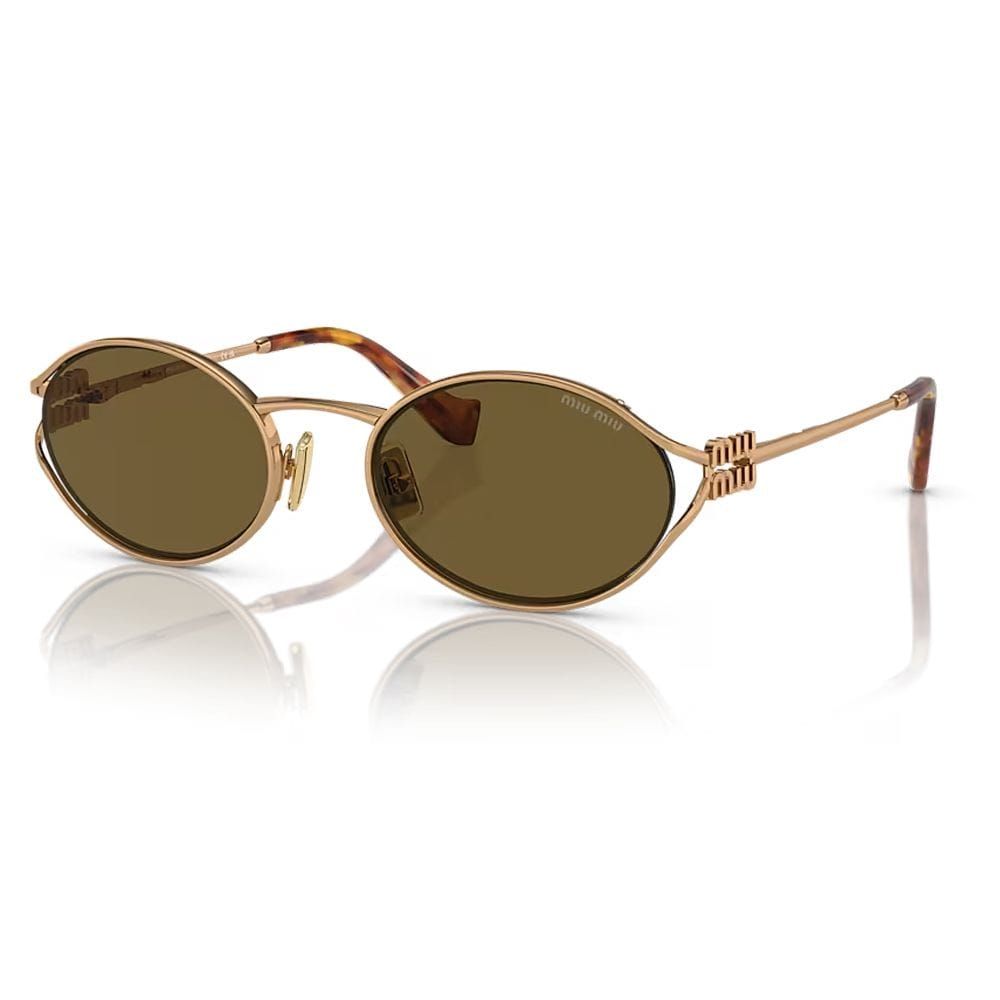 Miu Miu 52YS Oval Sunglasses – Slim Metal Frame, Solid UV Protection Lenses, Luxury Fashion Designer Eyewear | 8056597886932