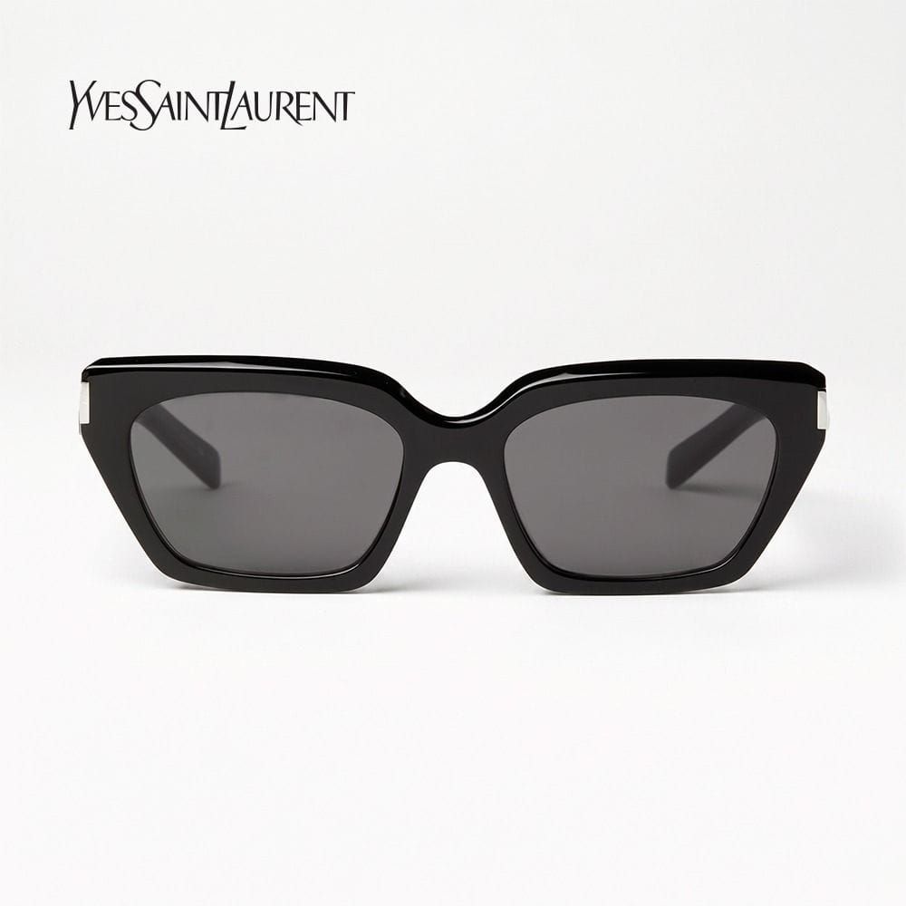 نظارات سان لوران SL 826 عين القطة - أذرع بشعار محفور، إطار ضيق من الأسيتات، عدسات بحماية من الأشعة فوق البنفسجية | أسود/أسود - 889652604947