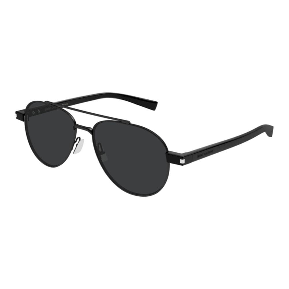 Saint Laurent Men SL 843 Pilot Sunglasses – Full Rim Metal Frame, Bio Nylon Category 3 UV Lenses, Engraved Logo Eyewear | Black/Black - 889652605845