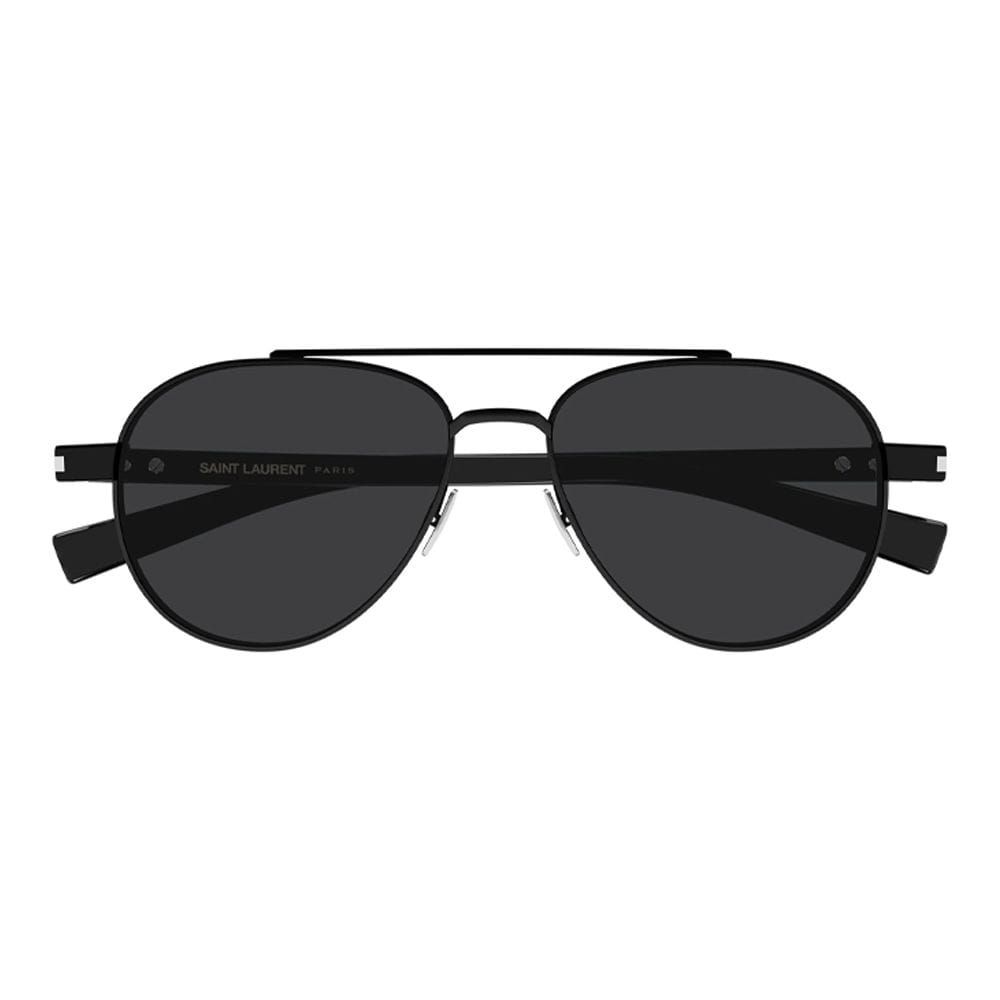 Saint Laurent Men SL 843 Pilot Sunglasses – Full Rim Metal Frame, Bio Nylon Category 3 UV Lenses, Engraved Logo Eyewear | Black/Black - 889652605845