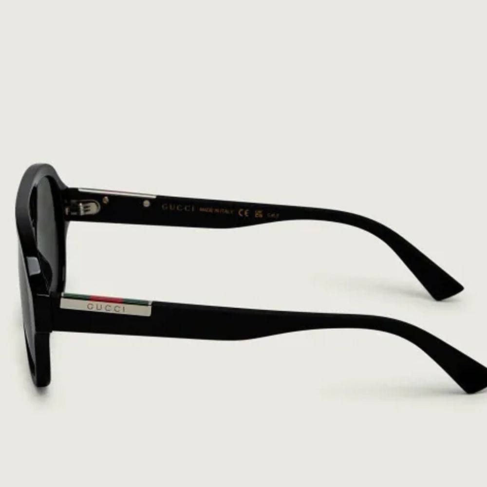Gucci Men GG2088S Pilot Sunglasses – Recycled Acetate Full-Rim Frame, Grey UV Protection Lenses, Luxury Designer Eyewear | Black/Grey - 889652627434