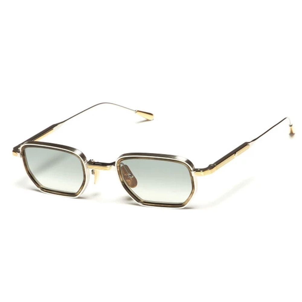 Lunetterie Générale All The Time In The World Sunglasses – Titanium Frame, Olive Inlay Detail, Gradient UV Protection Lenses | Palladium/18K Gold & Blue-Green - 990009928743